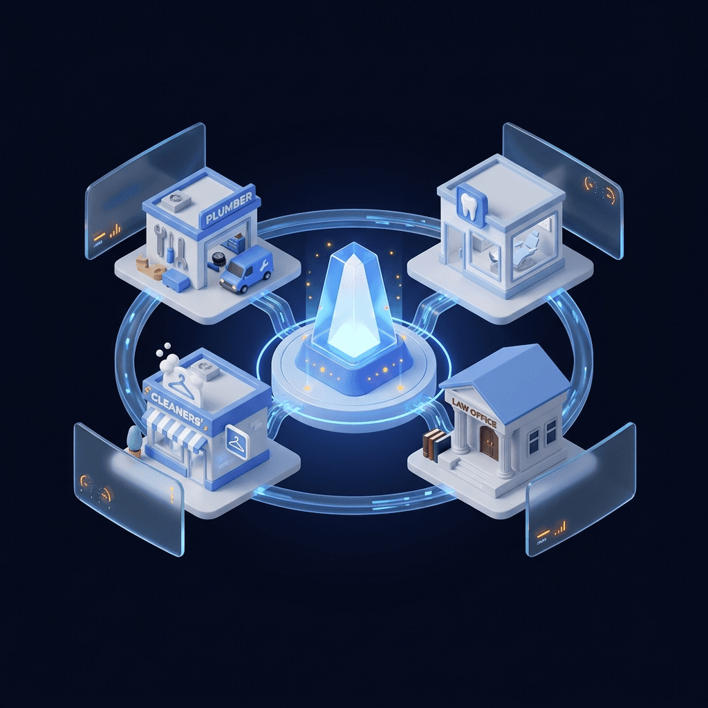A ring of small service businesses connected to a central hub